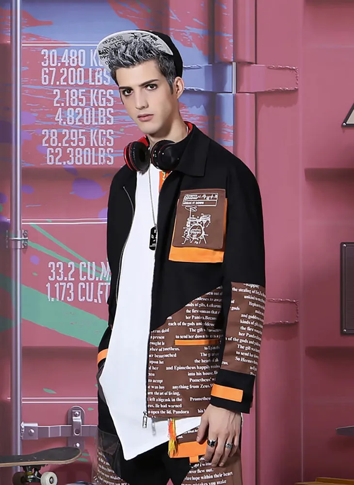 Musical Instrument Print And Color Block Jacket