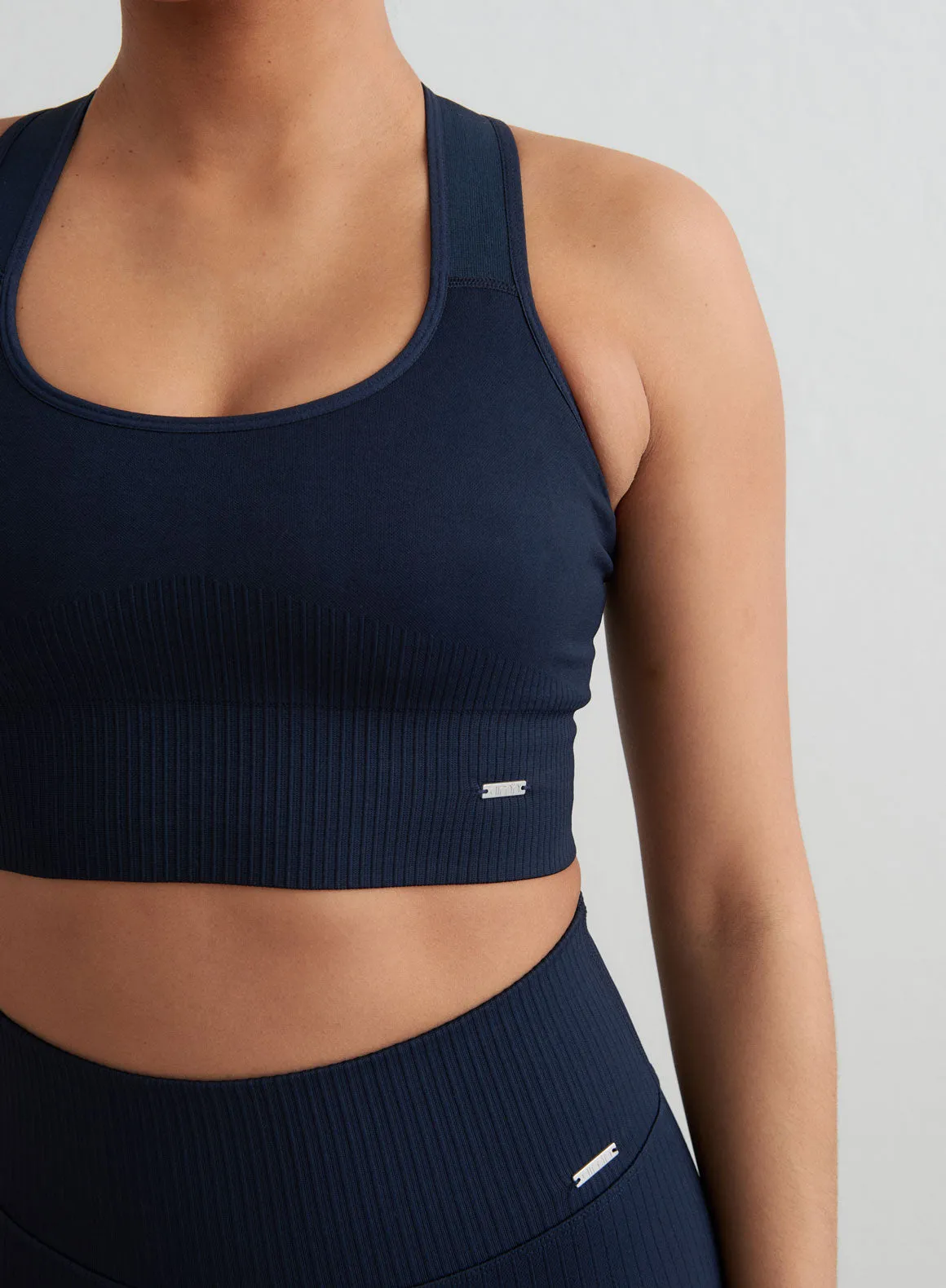 Navy High Support Ribbed Bra