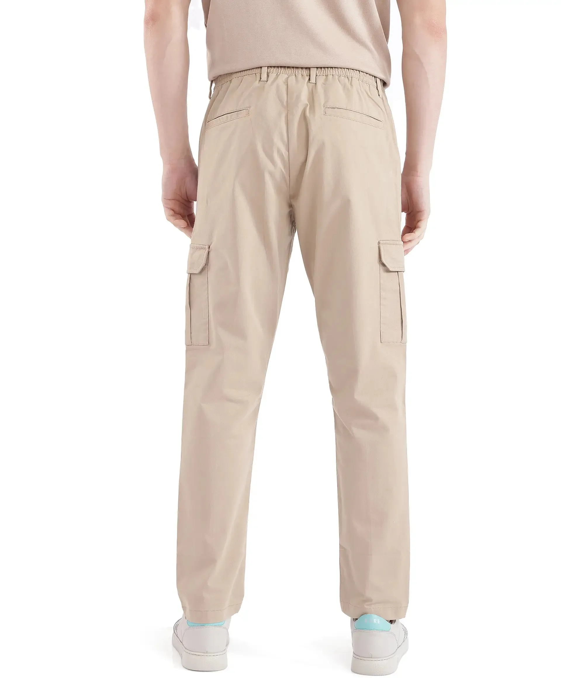 Rare Rabbit Men Nobon Beige Cotton Fabric Signature Monogram Print Regular Fit Cargo Style Trouser