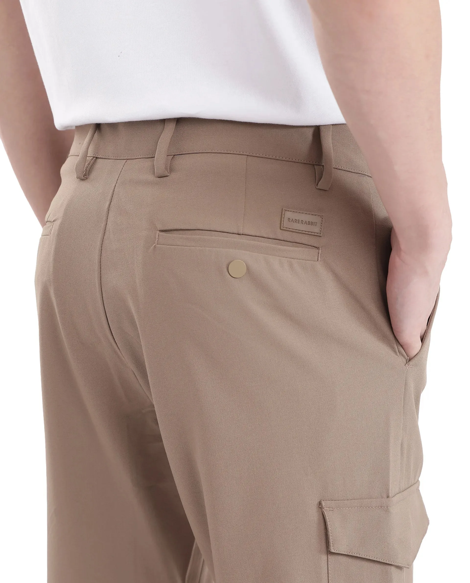 Rare Rabbit Men Traco Dark Beige Button And Zip Closure Plain Trouser