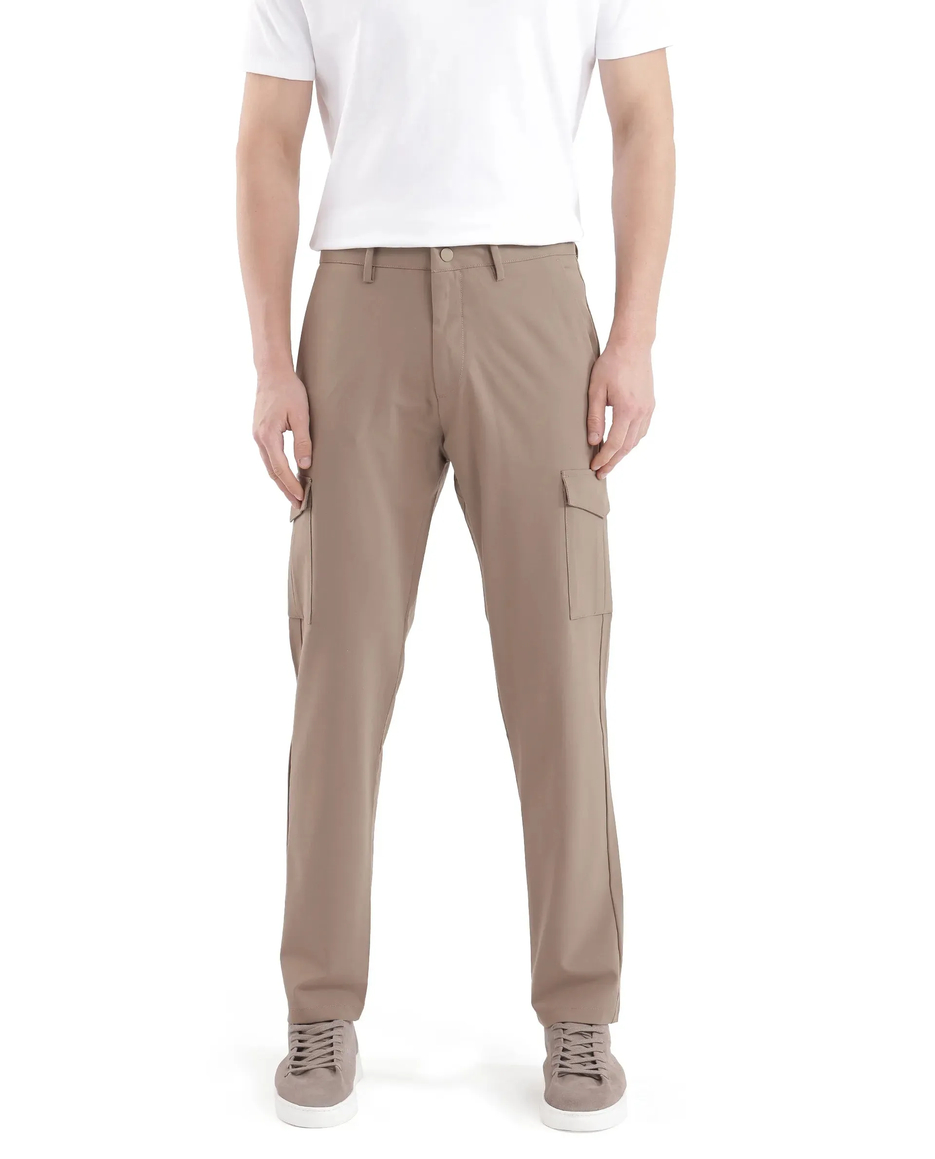 Rare Rabbit Men Traco Dark Beige Button And Zip Closure Plain Trouser