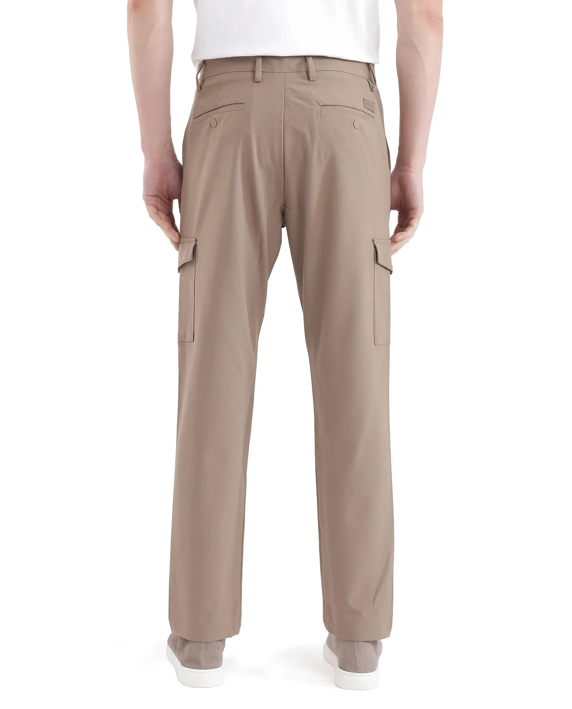 Rare Rabbit Men Traco Dark Beige Button And Zip Closure Plain Trouser