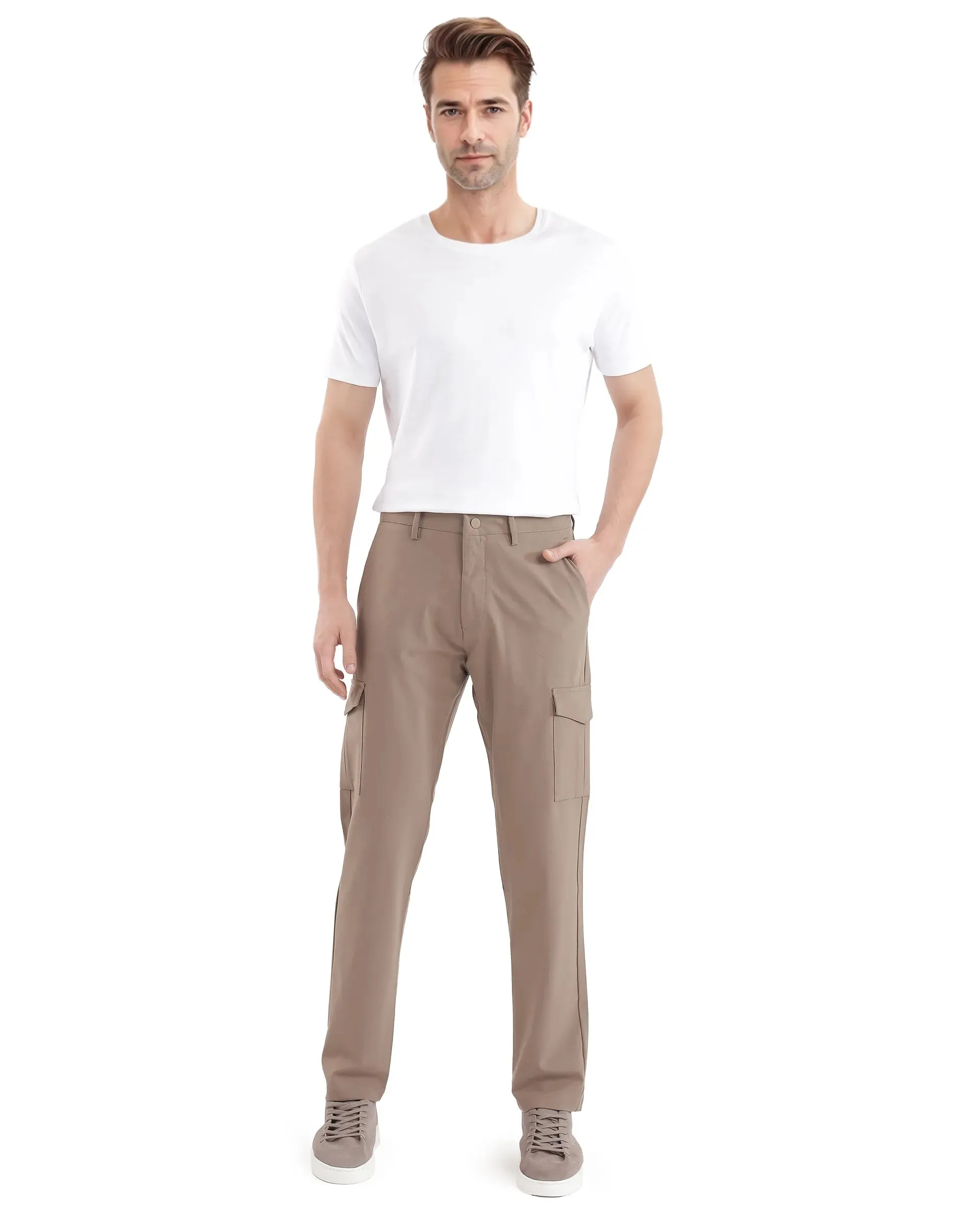 Rare Rabbit Men Traco Dark Beige Button And Zip Closure Plain Trouser