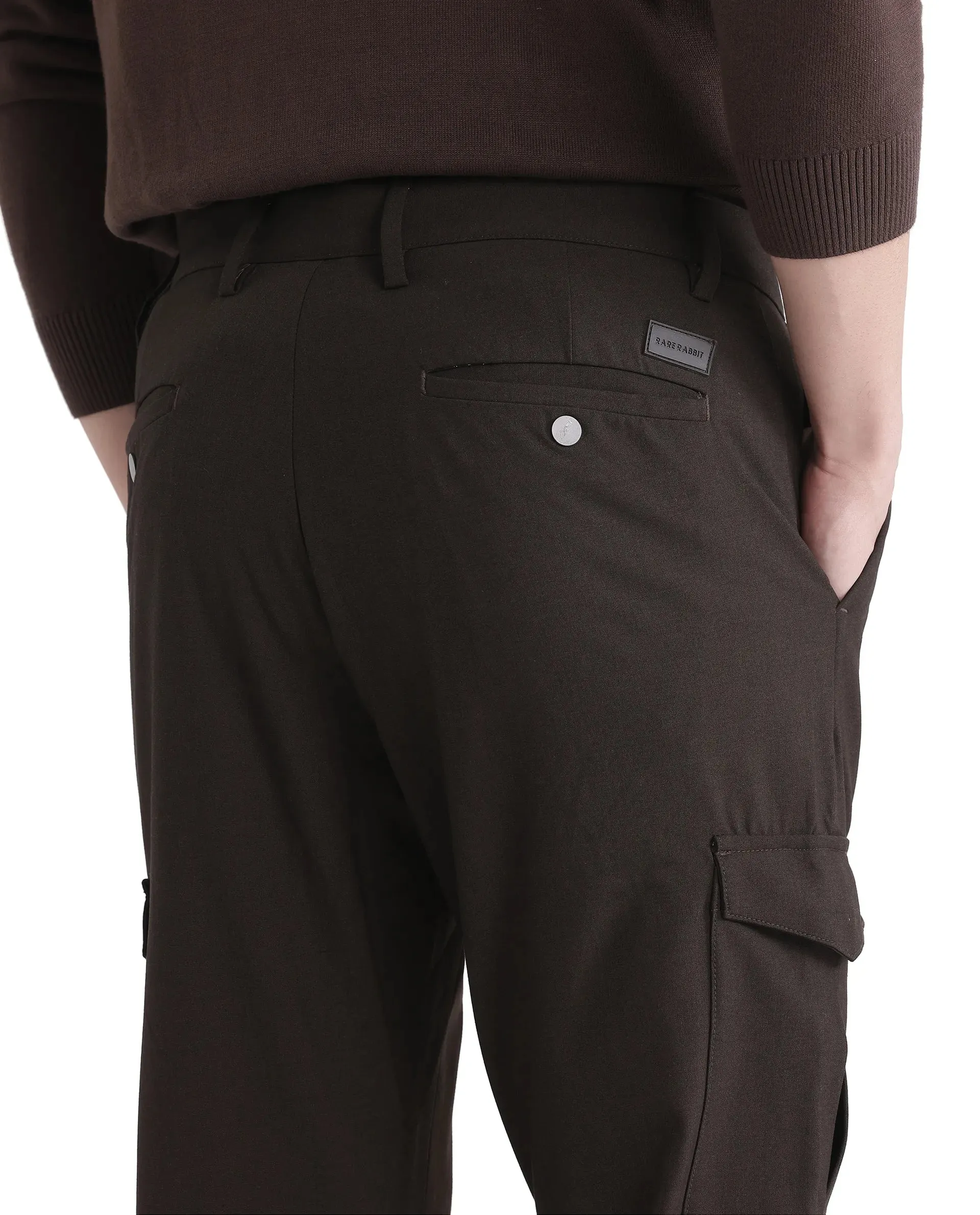 Rare Rabbit Men Traco Dark Brown Button And Zip Closure Plain Trouser