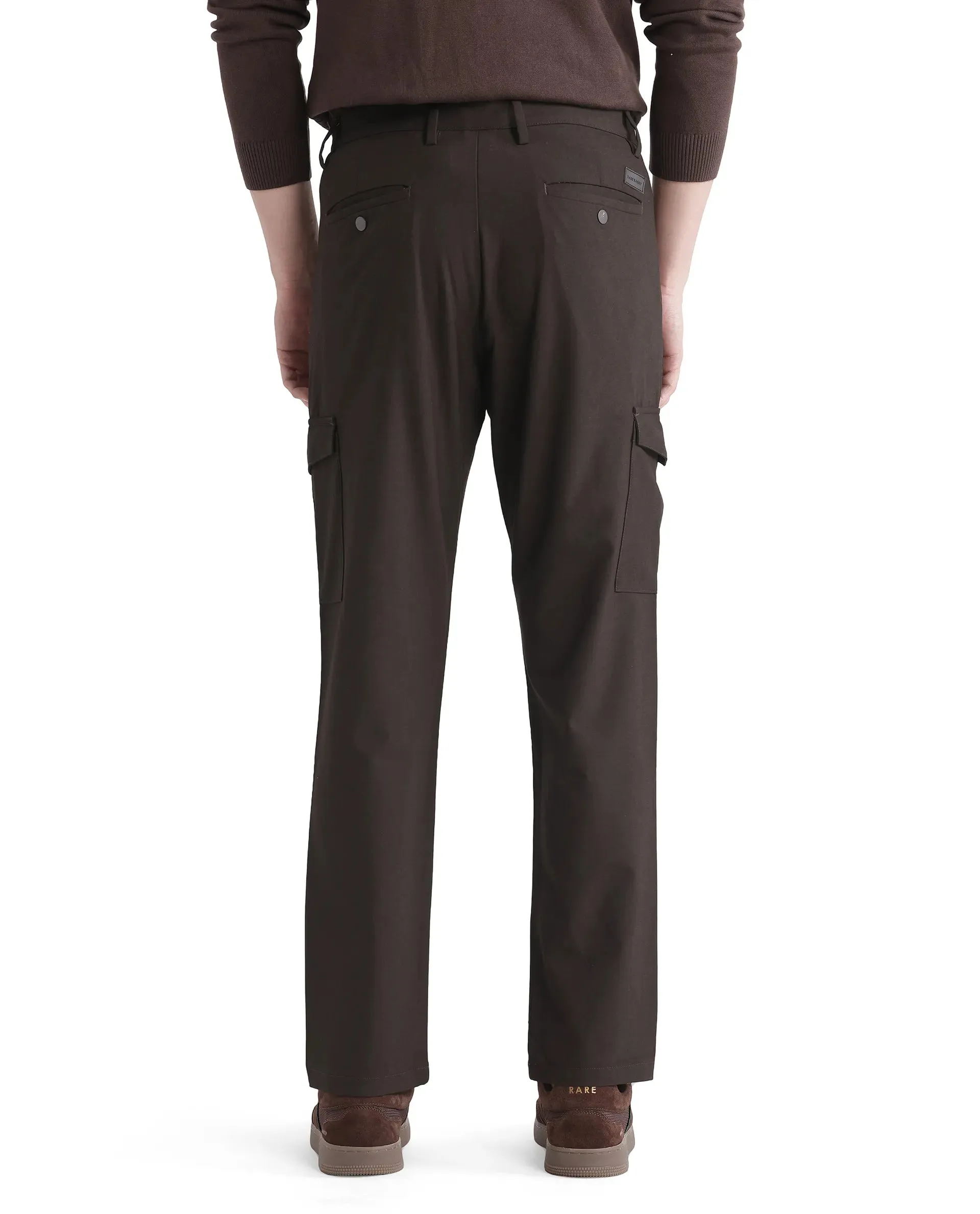 Rare Rabbit Men Traco Dark Brown Button And Zip Closure Plain Trouser