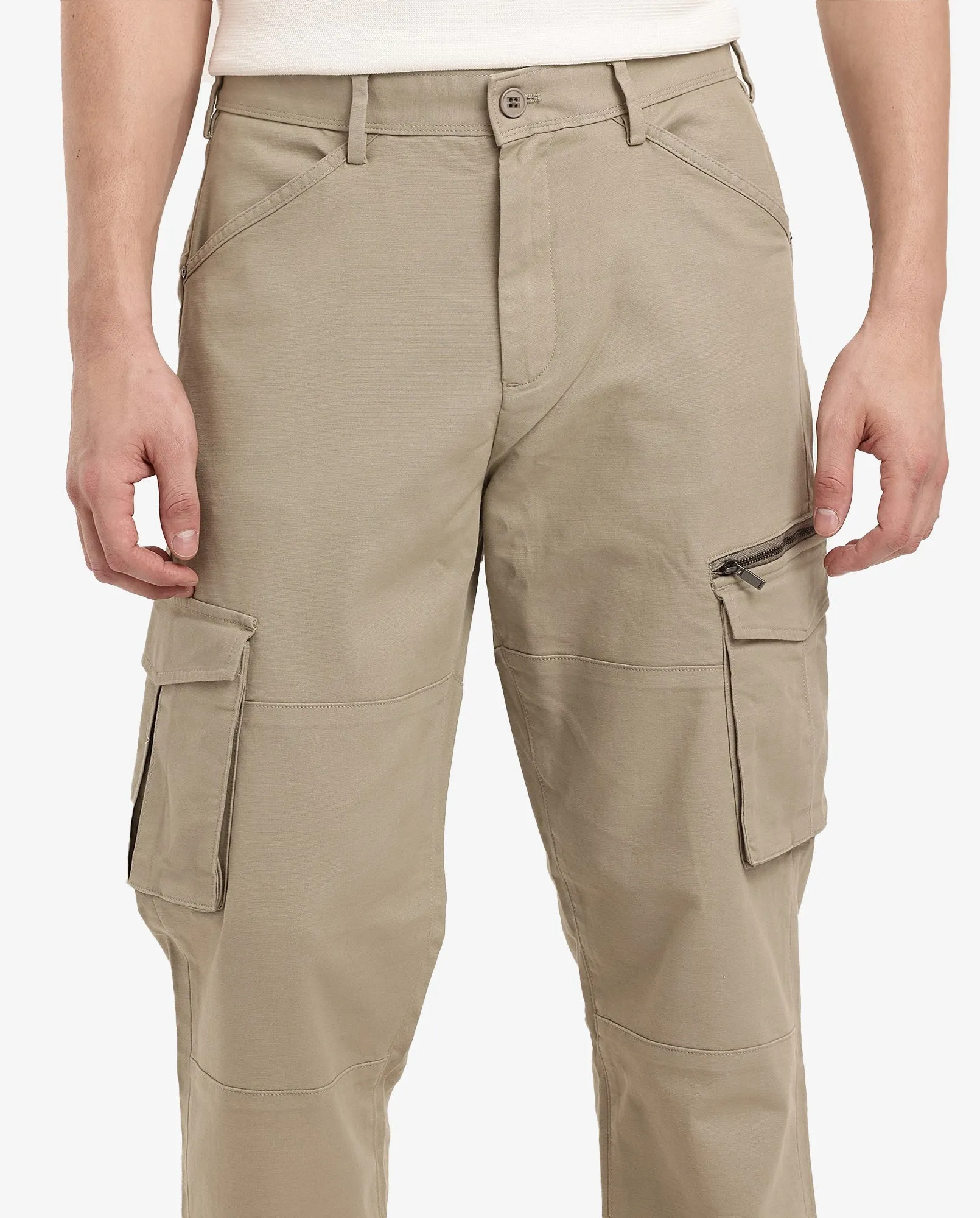 Rare Rabbit Men's Dima Light Olive Cotton Elastane Fabric Button And Zip Closure Cargo Trouser