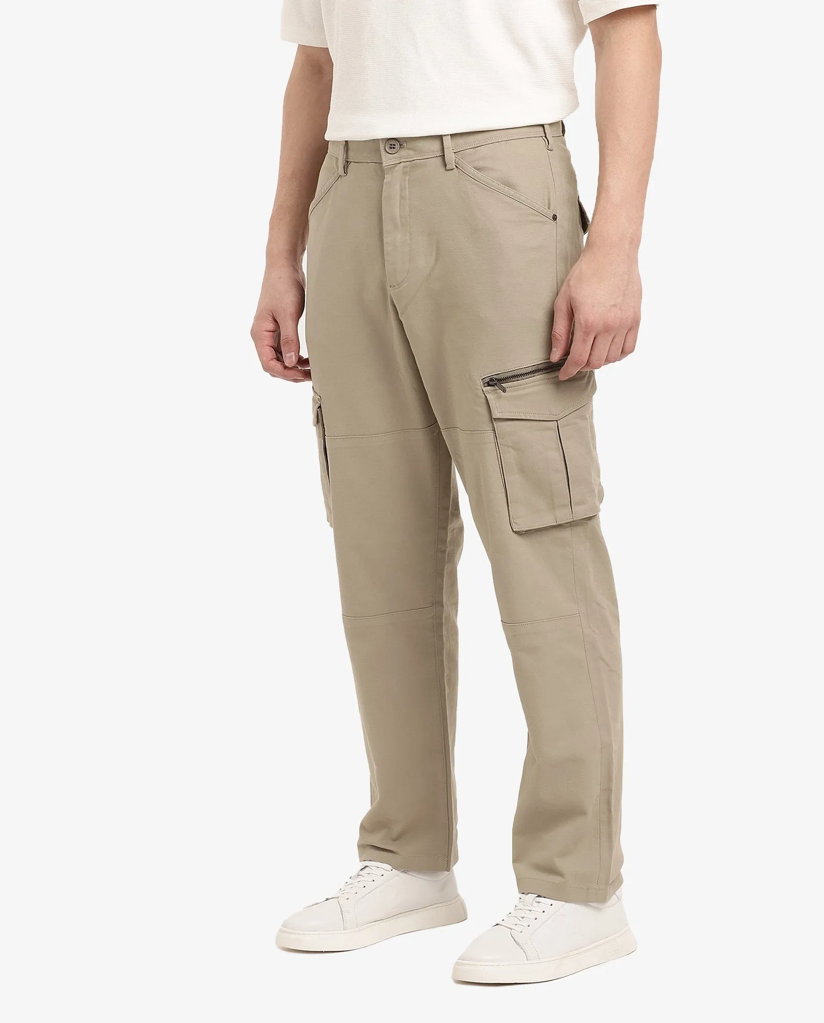 Rare Rabbit Men's Dima Light Olive Cotton Elastane Fabric Button And Zip Closure Cargo Trouser