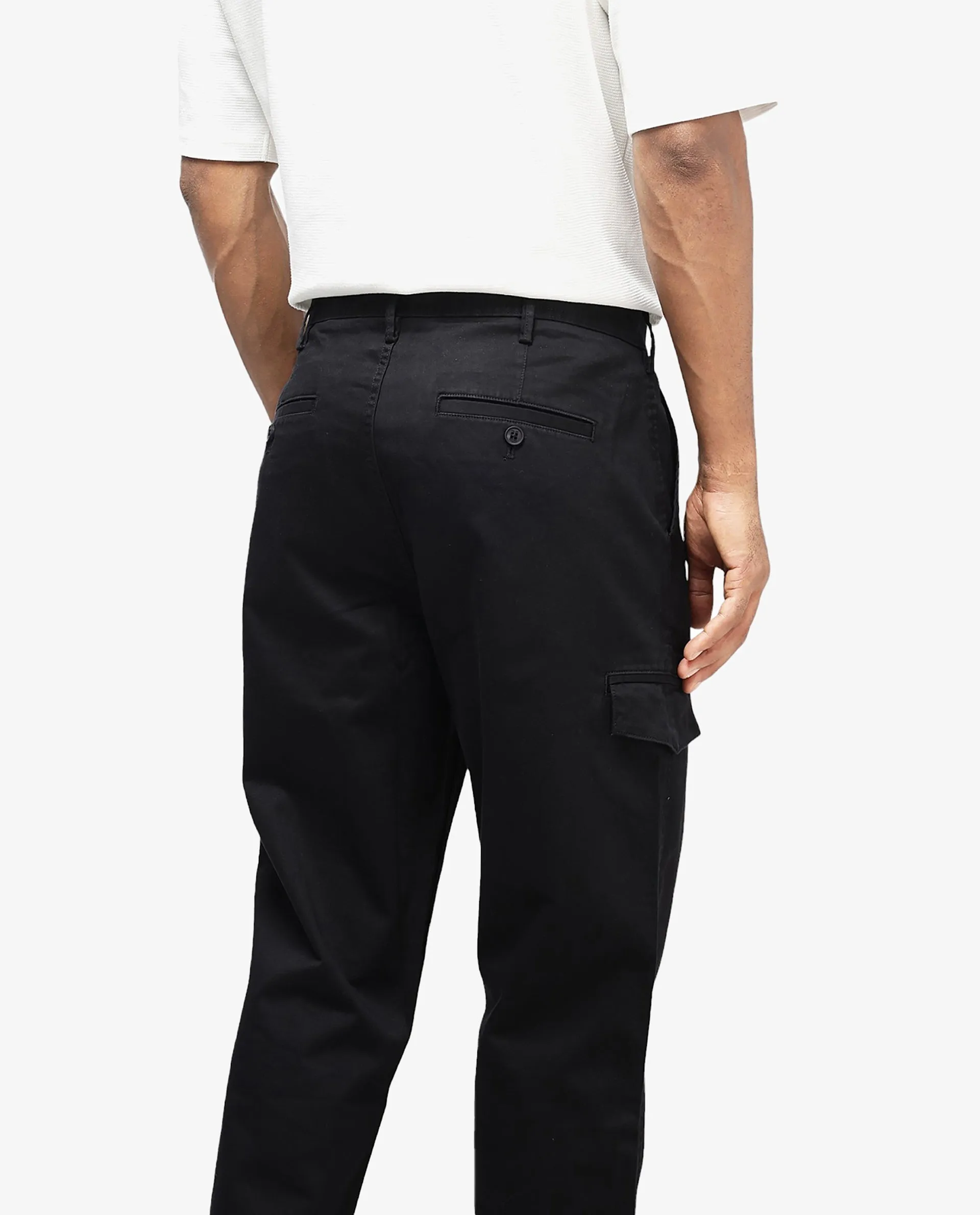 Rare Rabbit Men's Zipo Black Cotton Fabric Mid Rise Regular Fit Solid Cargo Trouser