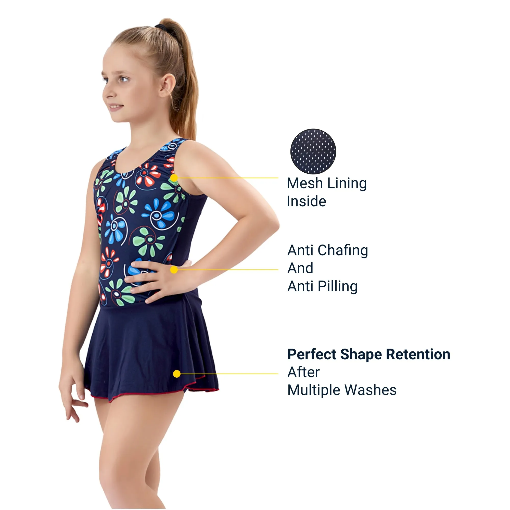 Retro Girls SWIM DRESS WITH SHORTS (Quick Dry and Anti Chafing)