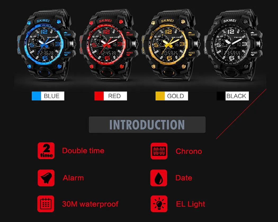 SKMEI Luminous Water Resistant Digital Analog Watch 1155