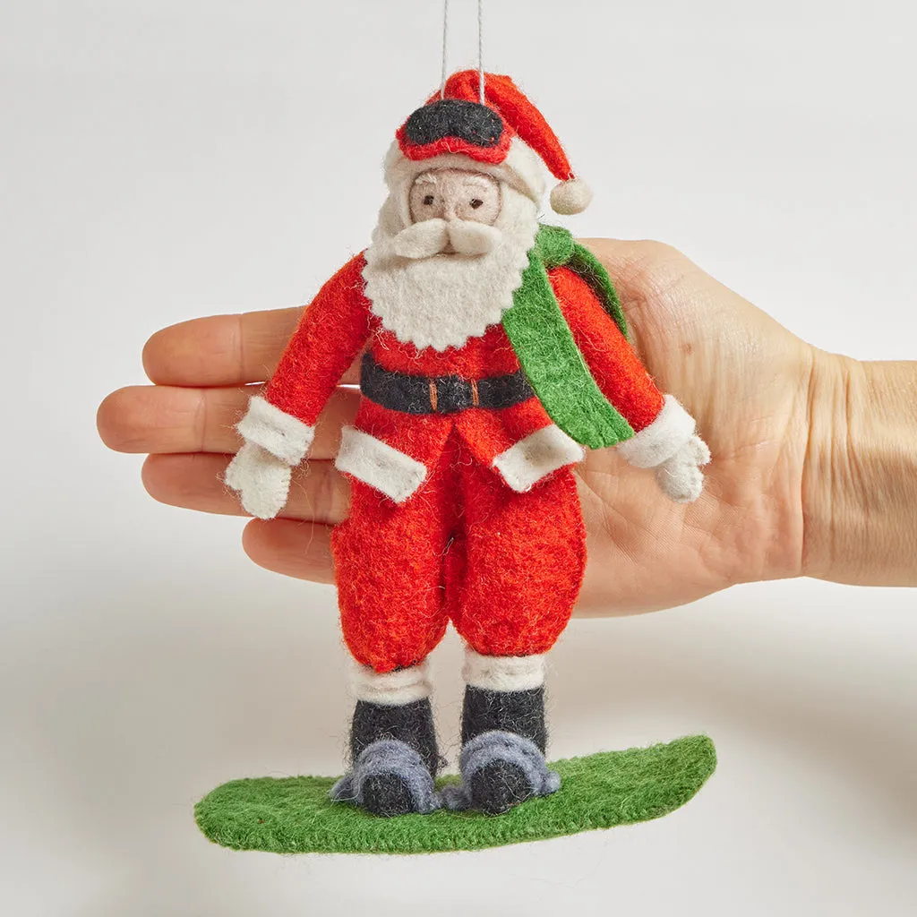 Snowboarding Santa Ornament