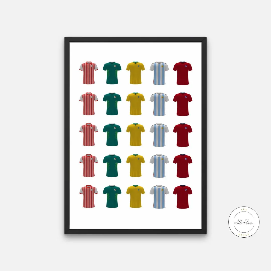 Soccer Jerseys Poster INSTANT DOWNLOAD Art Print, Latin American Football Jerseys, Soccer Wall Decor, Sports Prints, World Cup Poster, Football Poster