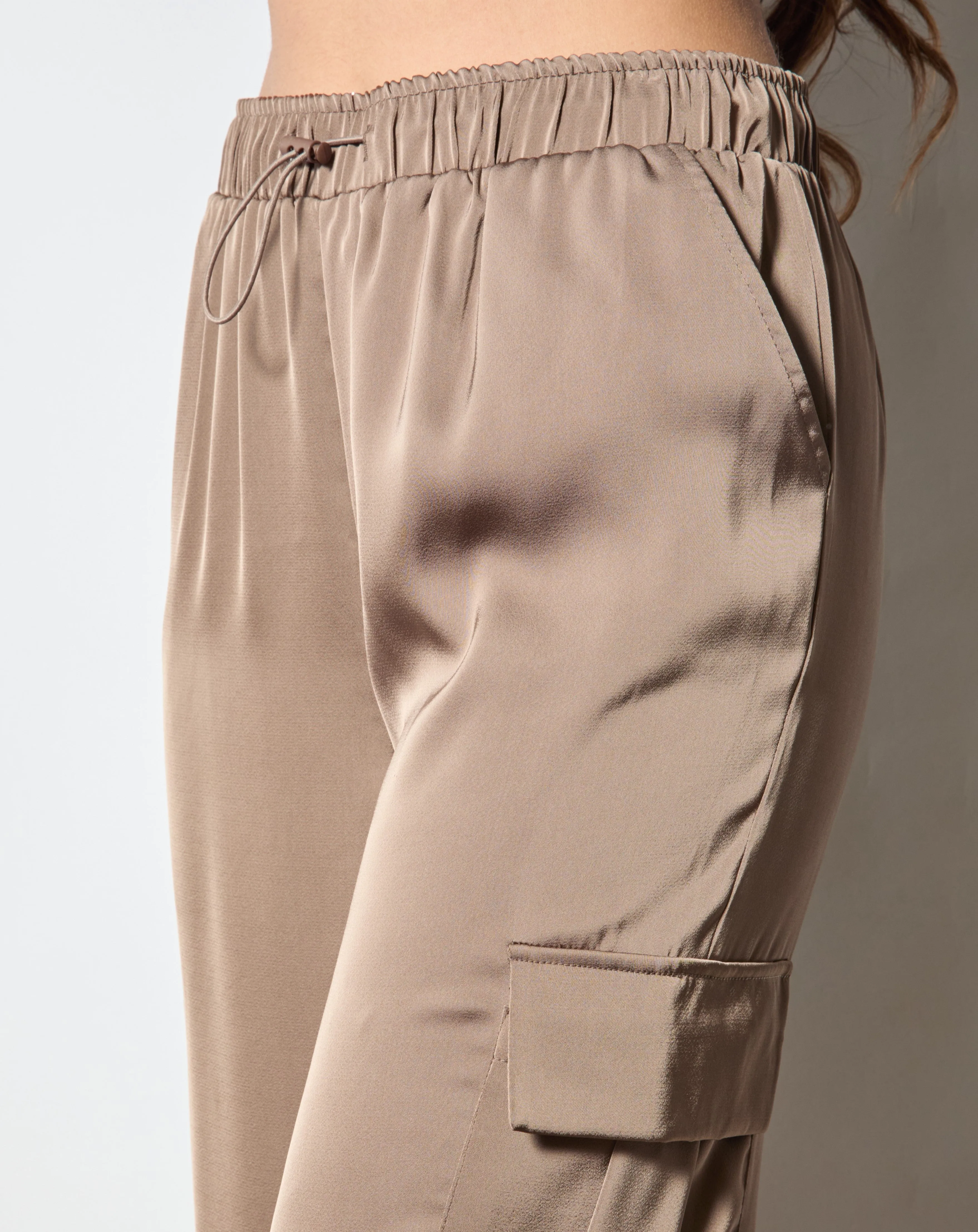 Soft Satin Bungee Cargo Sweatpants - Dark Taupe