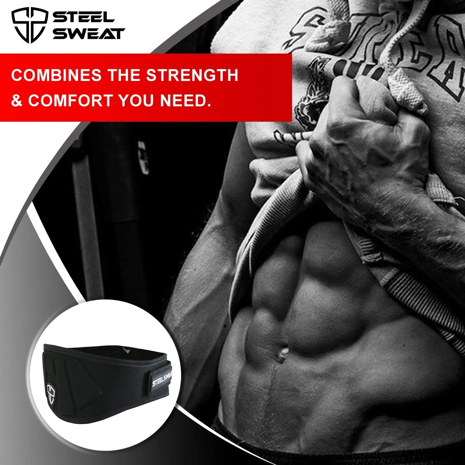 Steel Sweat Weight Lifting Belt - Nylon 6-inch Firm & Comfortable Back Support, Best for Workouts at The Gym, Weightlifting or Crossfit. Easily Adjustable MAXE Black XXL