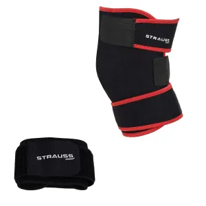 Strauss Adjustable Knee Support, Free Size (Black) and Wrist Support, Free Size (Black)