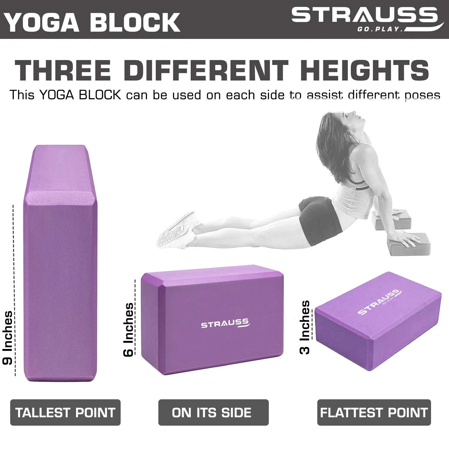 Strauss Eco-Friendly Single Texture TPE Yoga Mat 6 mm (Blue), Yoga Block (Purple) Pair and Yoga Belt (Blue)