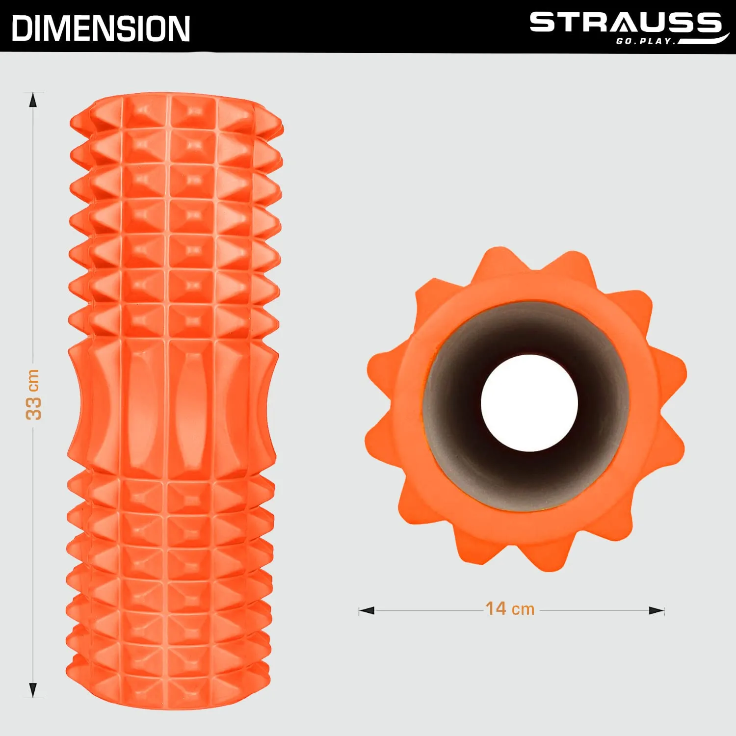 Strauss Grid Foam Roller | Eco-Friendly Spikes Foam Roller | Premium Eva Foam | Light Weight & Travel-Friendly Foam Roller for Relieve Muscle Tightness, Soreness & Inflammation,33 CM (Orange)