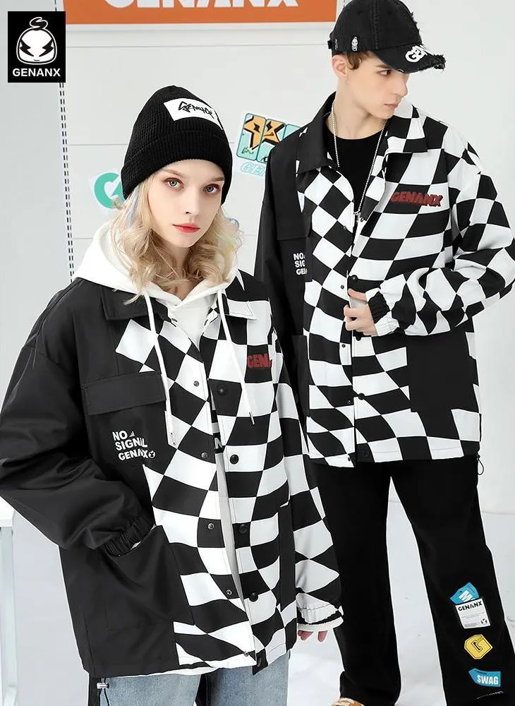 Street Checkerboard Patchwork Unisex Jacket