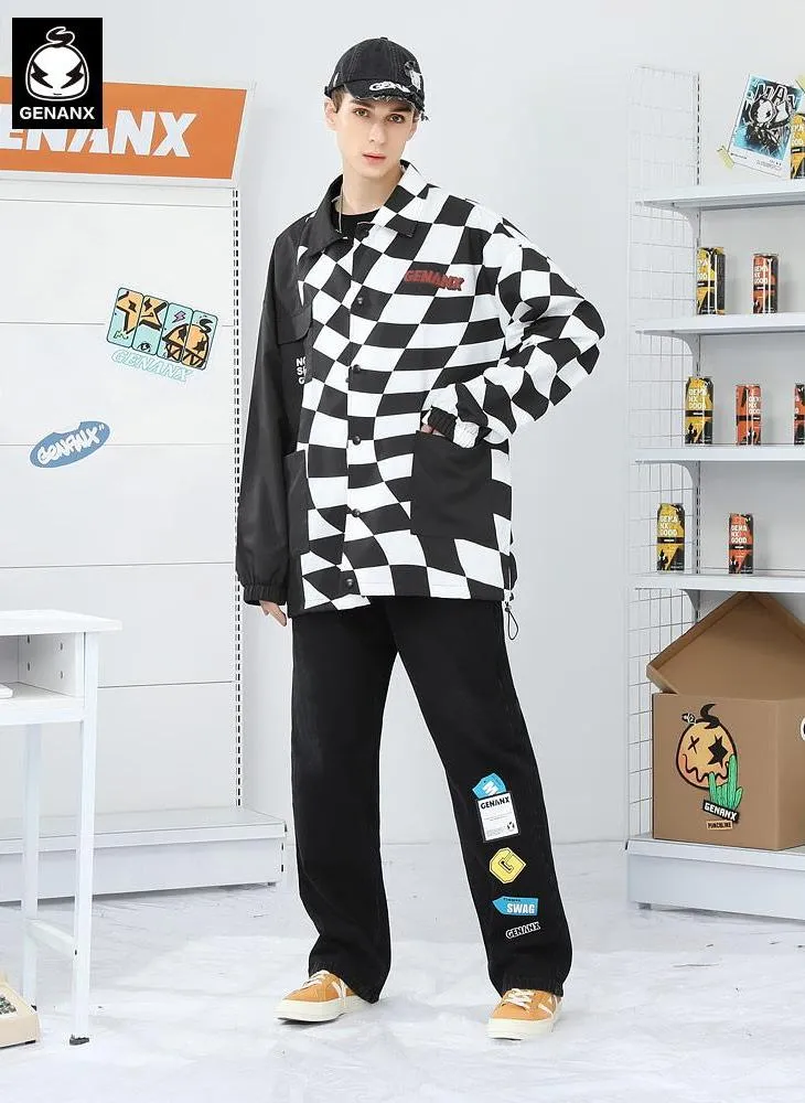 Street Checkerboard Patchwork Unisex Jacket