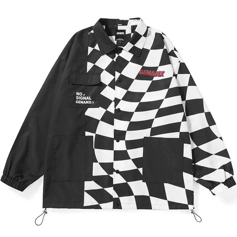 Street Checkerboard Patchwork Unisex Jacket