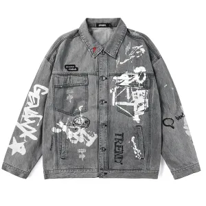 Street Vintage Graffiti Embroidery Denim Jacket