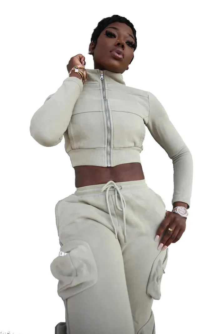 Sweater Hoodie Women Cargo Pants with Side Pockets