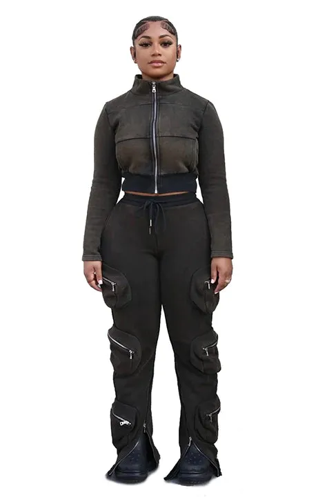 Sweater Hoodie Women Cargo Pants with Side Pockets