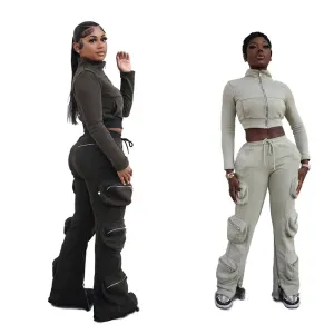 Sweater Hoodie Women Cargo Pants with Side Pockets