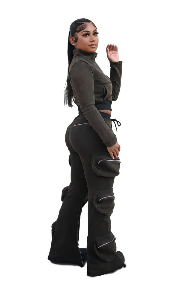 Sweater Hoodie Women Cargo Pants with Side Pockets