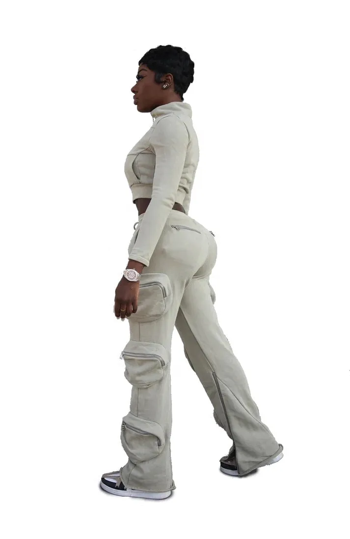 Sweater Hoodie Women Cargo Pants with Side Pockets