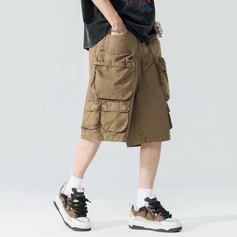 Wiaofellas  -  Summer Men's Multi Pocket Cargo Shorts Cotton Knee Length Pants Short Work Wear Outdoor Travel Hiking Military Trousers Hip Hop