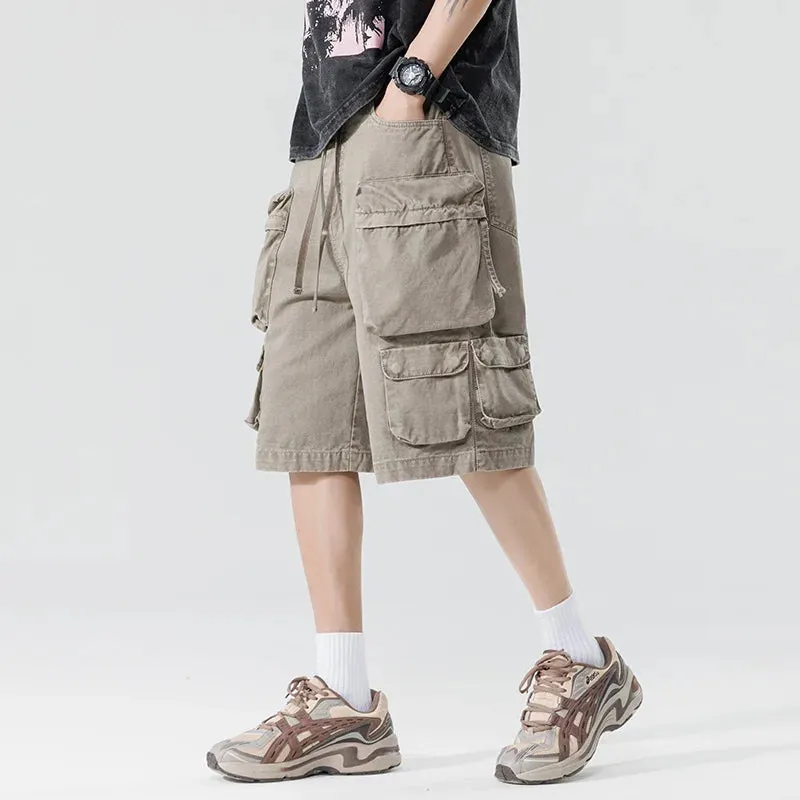 Wiaofellas  -  Summer Men's Multi Pocket Cargo Shorts Cotton Knee Length Pants Short Work Wear Outdoor Travel Hiking Military Trousers Hip Hop